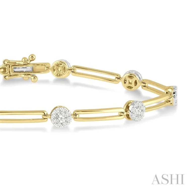 1 1/5 Ctw Lovebright Round Cut Diamond Paper Clip Link Bracelet in 14K Yellow and White Gold