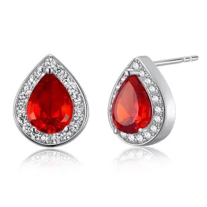 1 Carat Pear Cut Red Created Ruby 925 Sterling Silver Stud Earrings MXFE8034