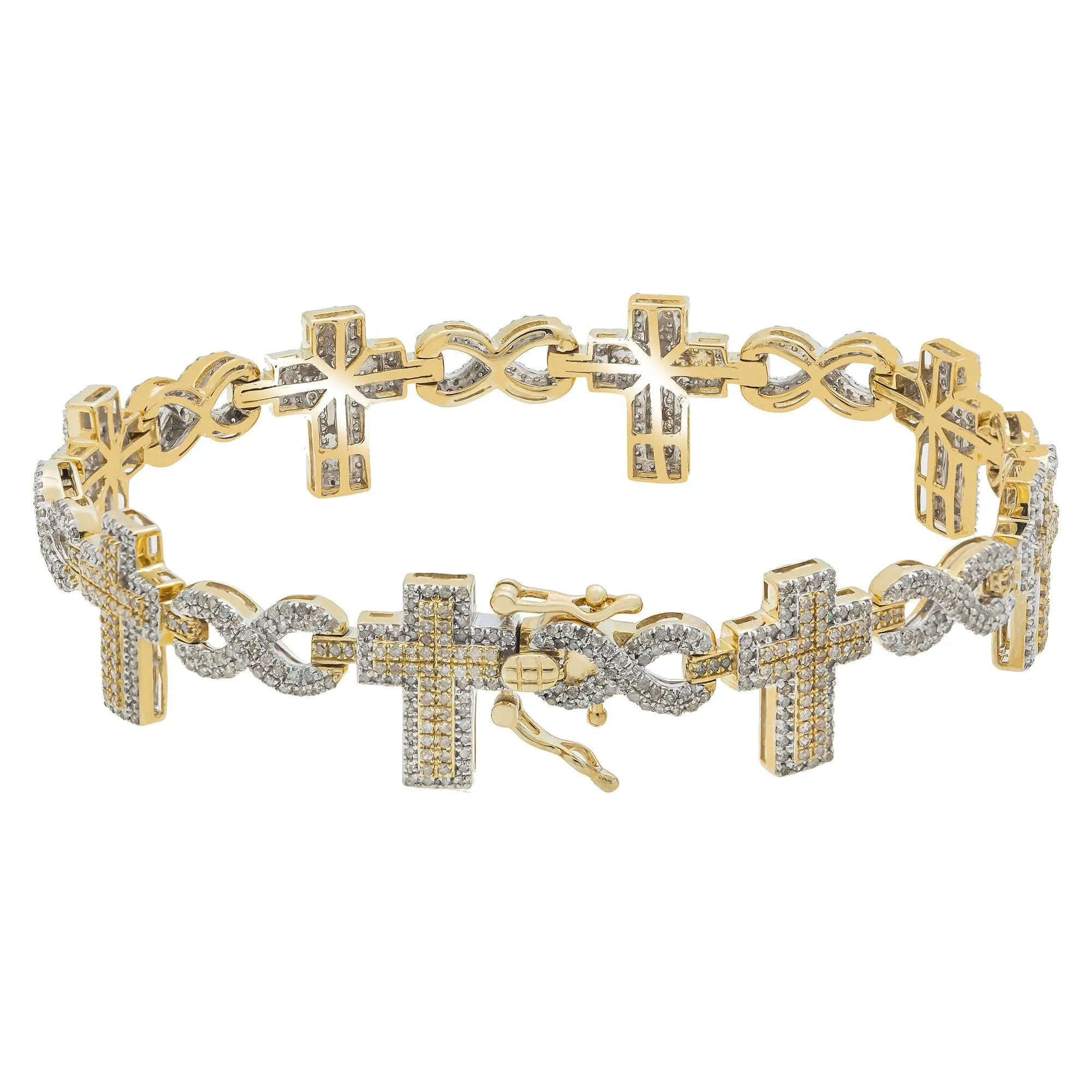 10K GOLD CROSS AND INFINITY BRACELET 3.79 CT DIAMONDS