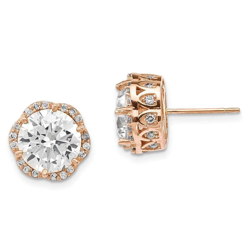 10K Tiara Collection Rose Gold Polished CZ Post Earrings