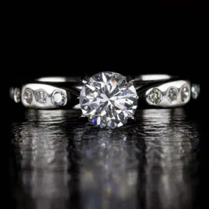 1.2ct NATURAL ROUND BRILLIANT CUT F Si2 DIAMOND BURNISH ENGAGEMENT RING 1.25ct