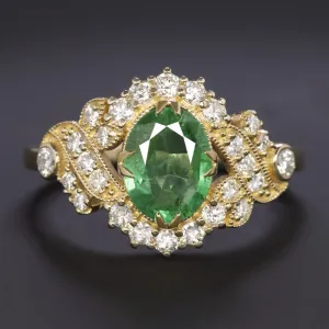 1.47ctw EMERALD DIAMOND VINTAGE STYLE COCKTAIL RING OVAL CUT ENGAGEMENT NATURAL