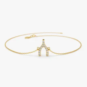 14K Diamond Wishbone Charm Bracelet