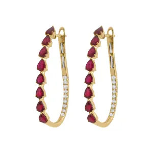 14K GOLD DIAMOND AND RUBY RACHEL HOOPS