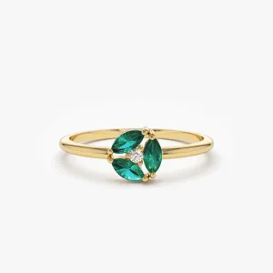 14K Marquise Emerald Cluster Ring