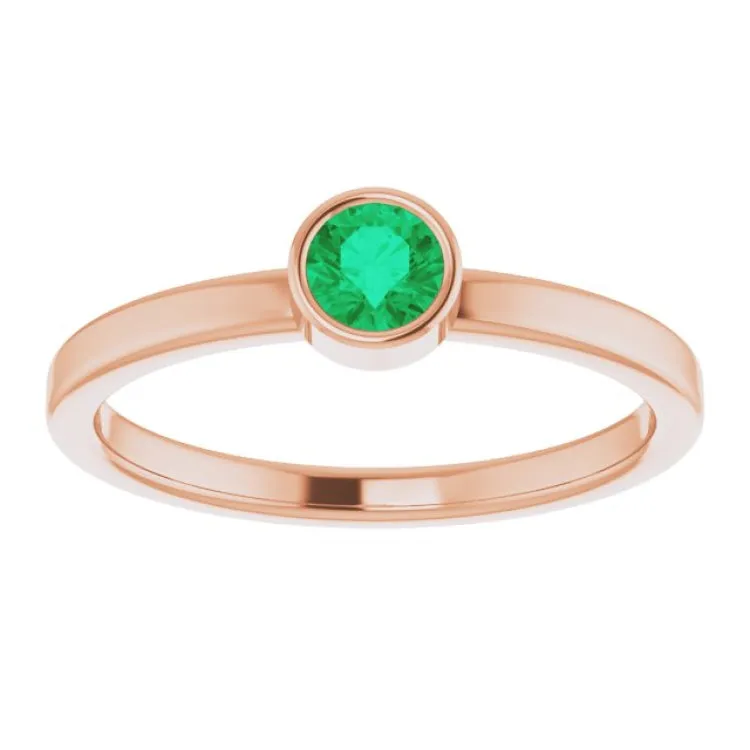 14K Rose 4 mm Natural Emerald Ring