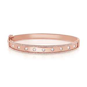 14K Rose Gold Diamond Wide Border Bangle