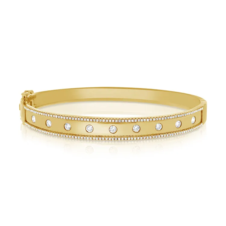 14K Rose Gold Diamond Wide Border Bangle