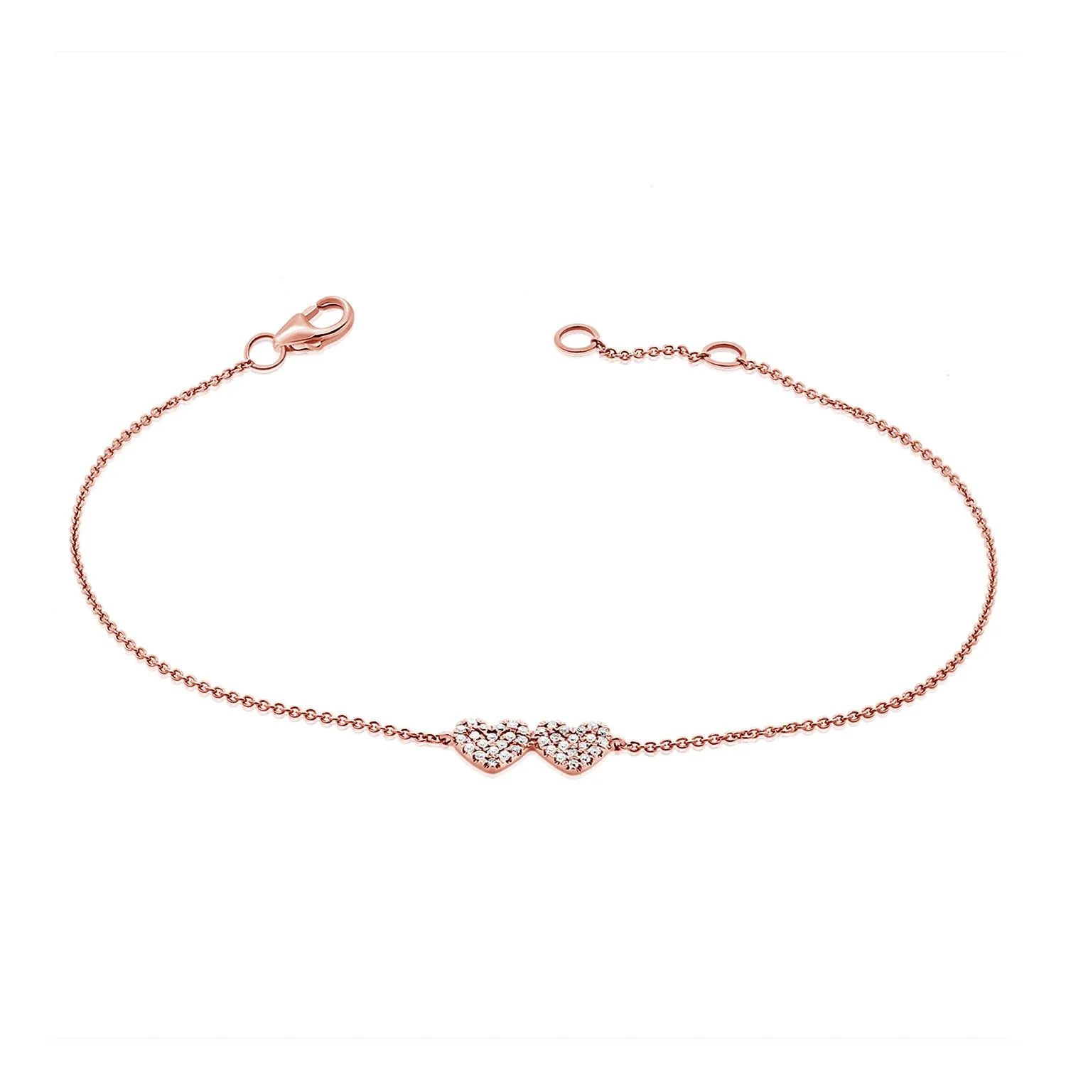 14K White & Rose Gold Diamond Double Heart Bracelet