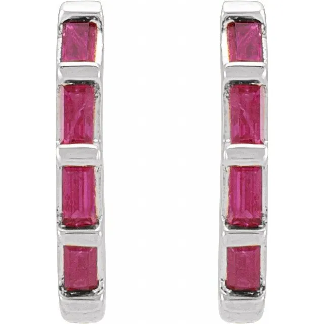 14K White Gold Natural Ruby Huggie Earrings