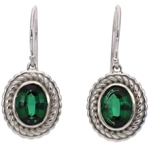 14K White Gold Oval Green Tourmaline Earrings