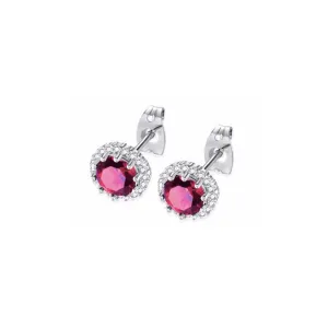 14k White Gold Plated 4 Ct Created Halo Round Ruby Stud Earrings