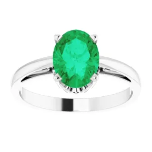 14K White Lab-Grown Emerald Ring