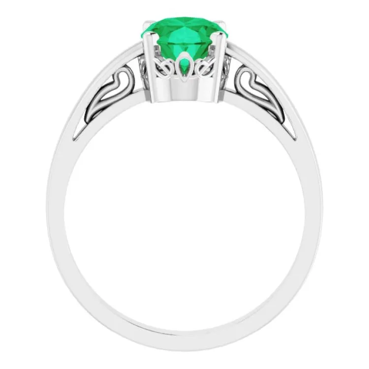 14K White Lab-Grown Emerald Ring