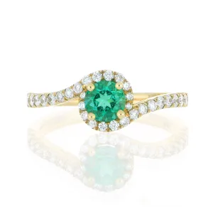 14k Yellow Gold Emerald and Diamond Bypass Ring