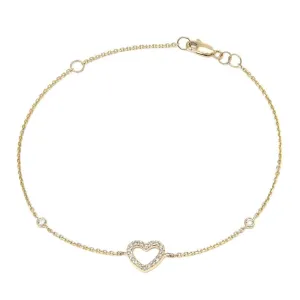 14K Yellow Gold Heart Single Micro Pave Diamond Bracelet