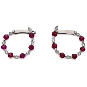 18K White Gold Ruby & Diamond Left/Right Hoop Earrings