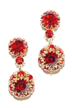 1940s Hattie Carnegie Ruby Red Rhinestone Drop Earrings