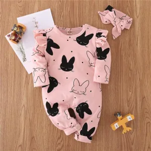 2-piece Cartoon Design Jumpsuit & Headband for Baby Girl