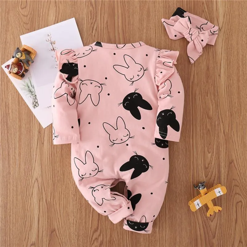 2-piece Cartoon Design Jumpsuit & Headband for Baby Girl