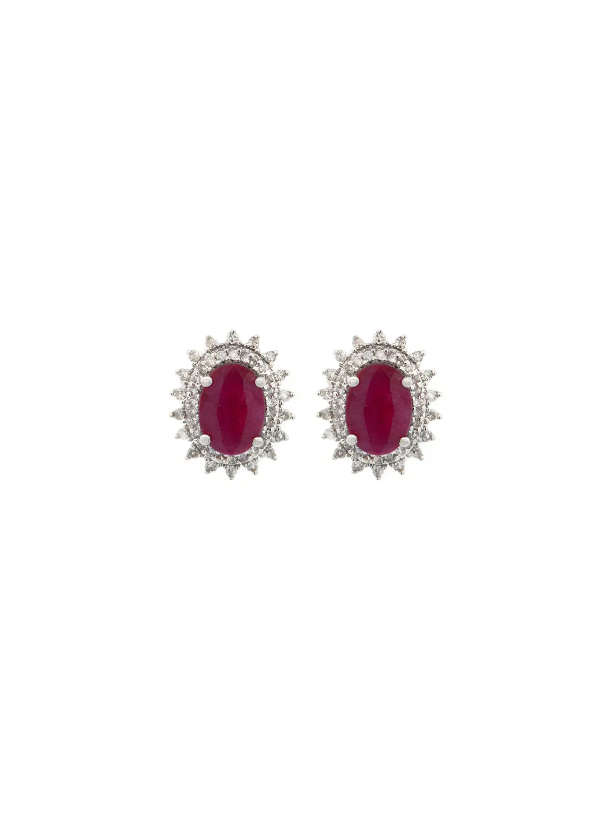 2.41ct Ruby Diamond 14K Gold Halo Stud Earrings