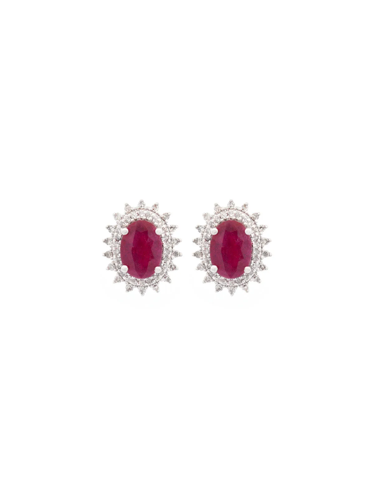 2.41ct Ruby Diamond 14K Gold Halo Stud Earrings