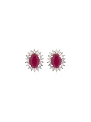 2.41ct Ruby Diamond 14K Gold Halo Stud Earrings