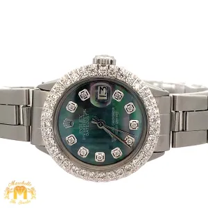 26mm Ladies`Rolex Datejust Watch with Stainless Steel Oyster Bracelet (Diamond mother of pearl (MOP) dial, diamond bezel)