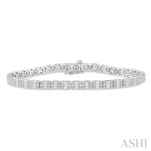 3 1/4 Ctw Fusion Baguette and Round Cut Diamond Tennis Bracelet in 14K White Gold