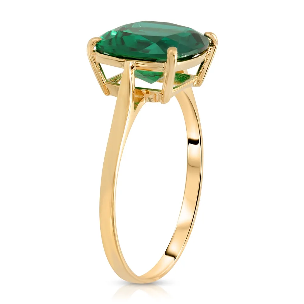 3.10 ctw Carats 14K Solid Yellow Gold Cushion Emerald Solitaire Ring with Genuine Vibrant Emerald Brilliant Cut Anniversary Engagement Promise Valentines for Her Him Unisex Ring