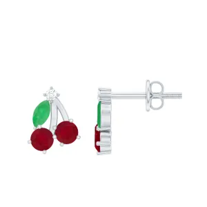 3/4 CT Ruby and Emerald Cherry Earrings with Moissanite