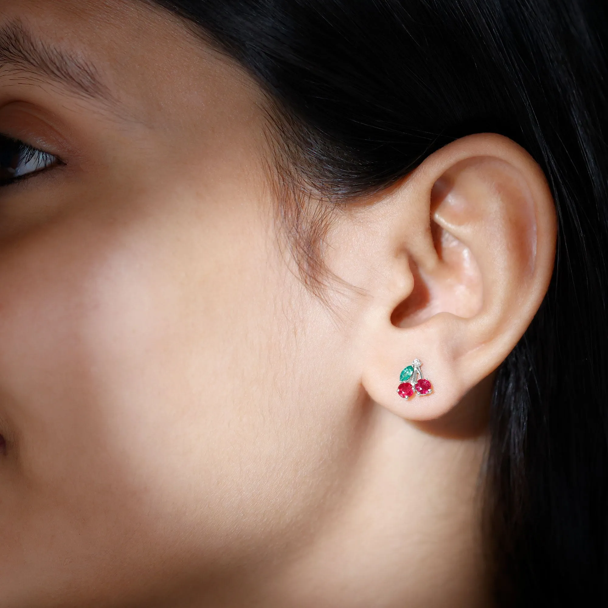 3/4 CT Ruby and Emerald Cherry Earrings with Moissanite