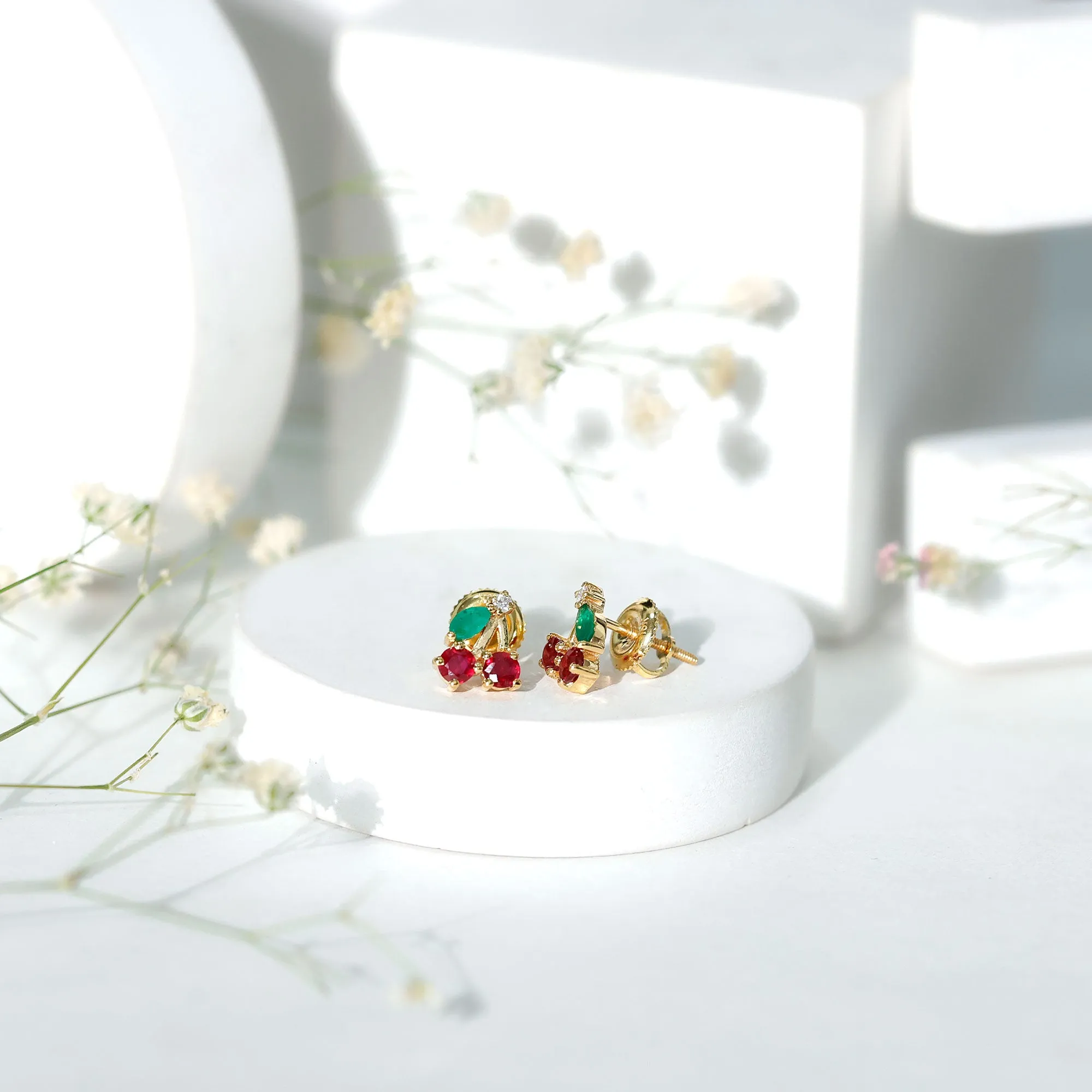 3/4 CT Ruby and Emerald Cherry Earrings with Moissanite