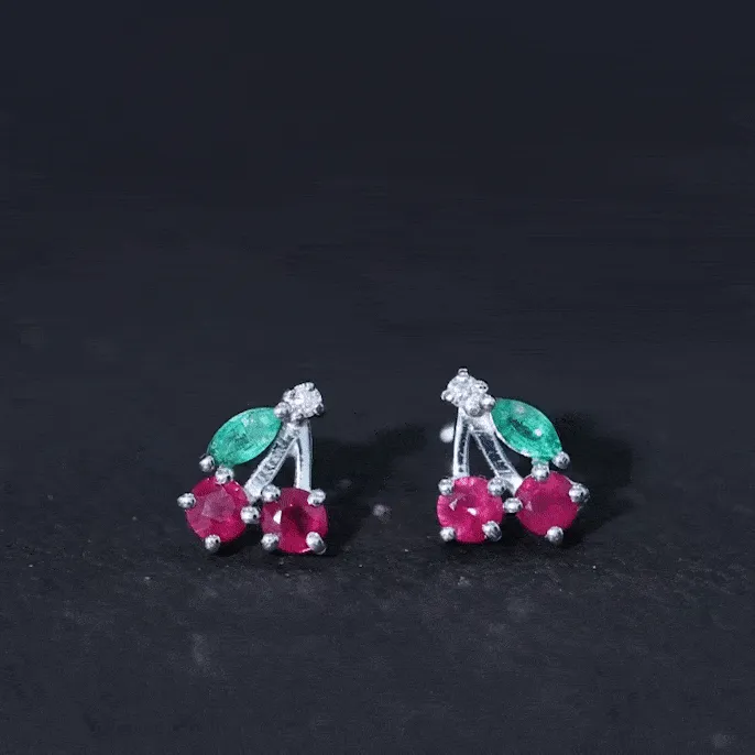 3/4 CT Ruby and Emerald Cherry Earrings with Moissanite