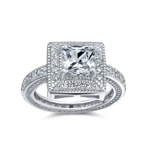 5CT CZ Estate Style Radiant Brilliant Cut Rectangle Engagement Ring