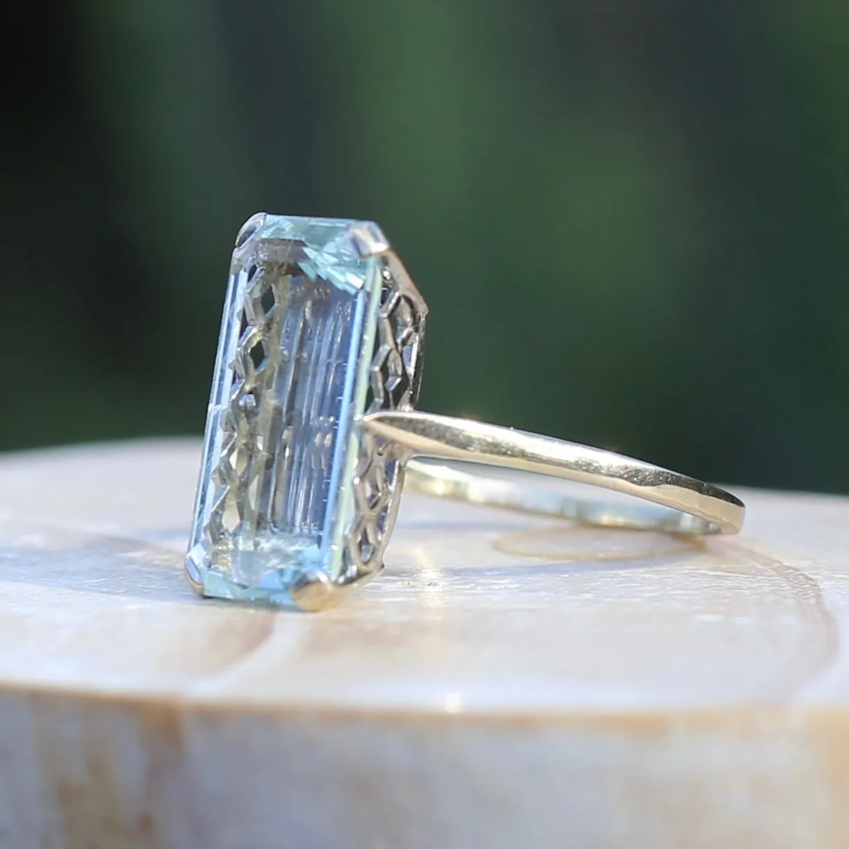 8.46ct Rectangular Step Cut Aquamarine in Hand Made French 18ct White Gold, size U1/2 (offering a free re-size on this)