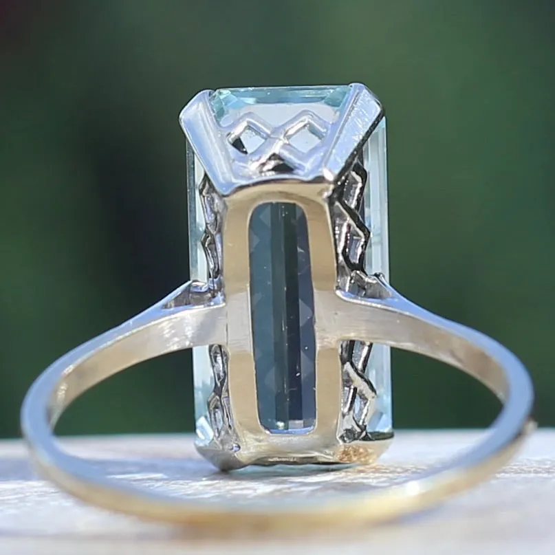 8.46ct Rectangular Step Cut Aquamarine in Hand Made French 18ct White Gold, size U1/2 (offering a free re-size on this)