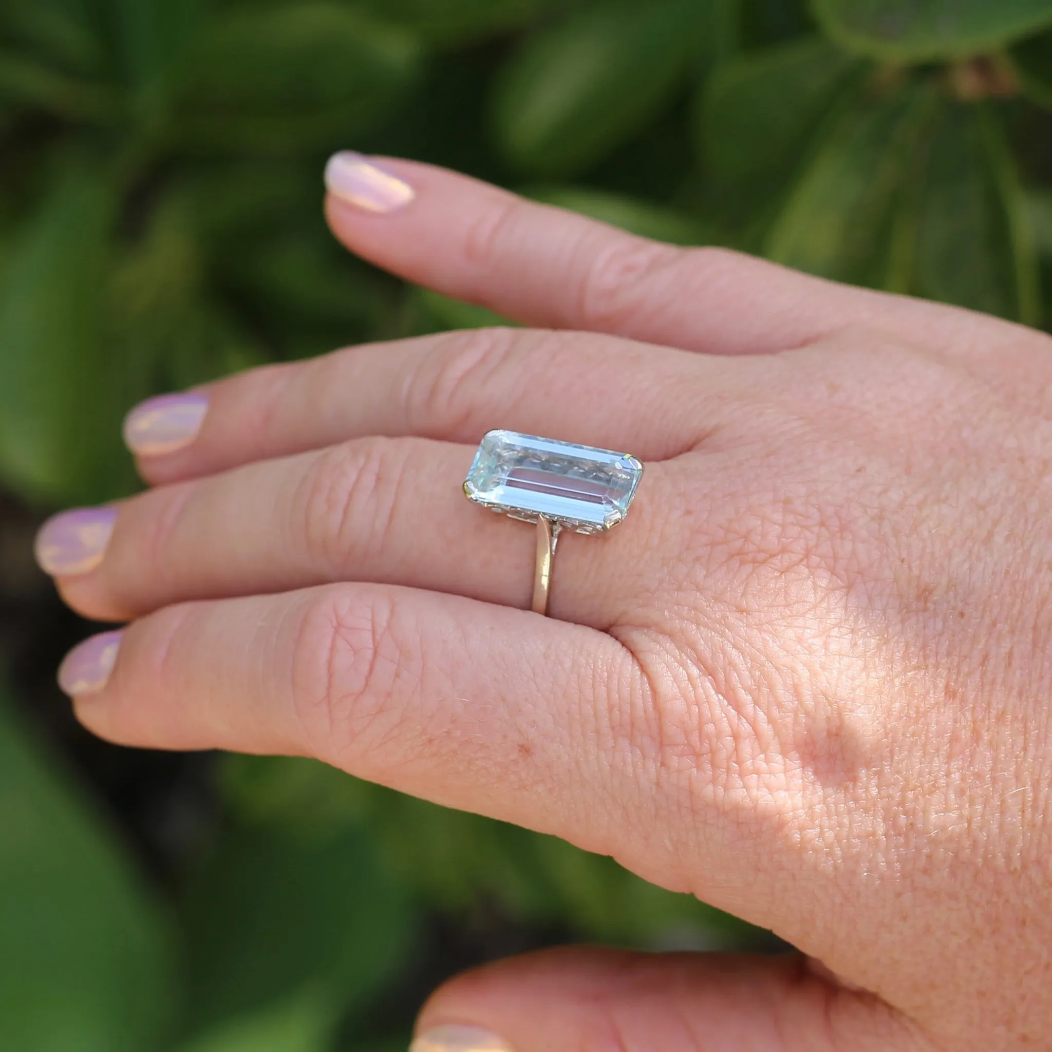 8.46ct Rectangular Step Cut Aquamarine in Hand Made French 18ct White Gold, size U1/2 (offering a free re-size on this)