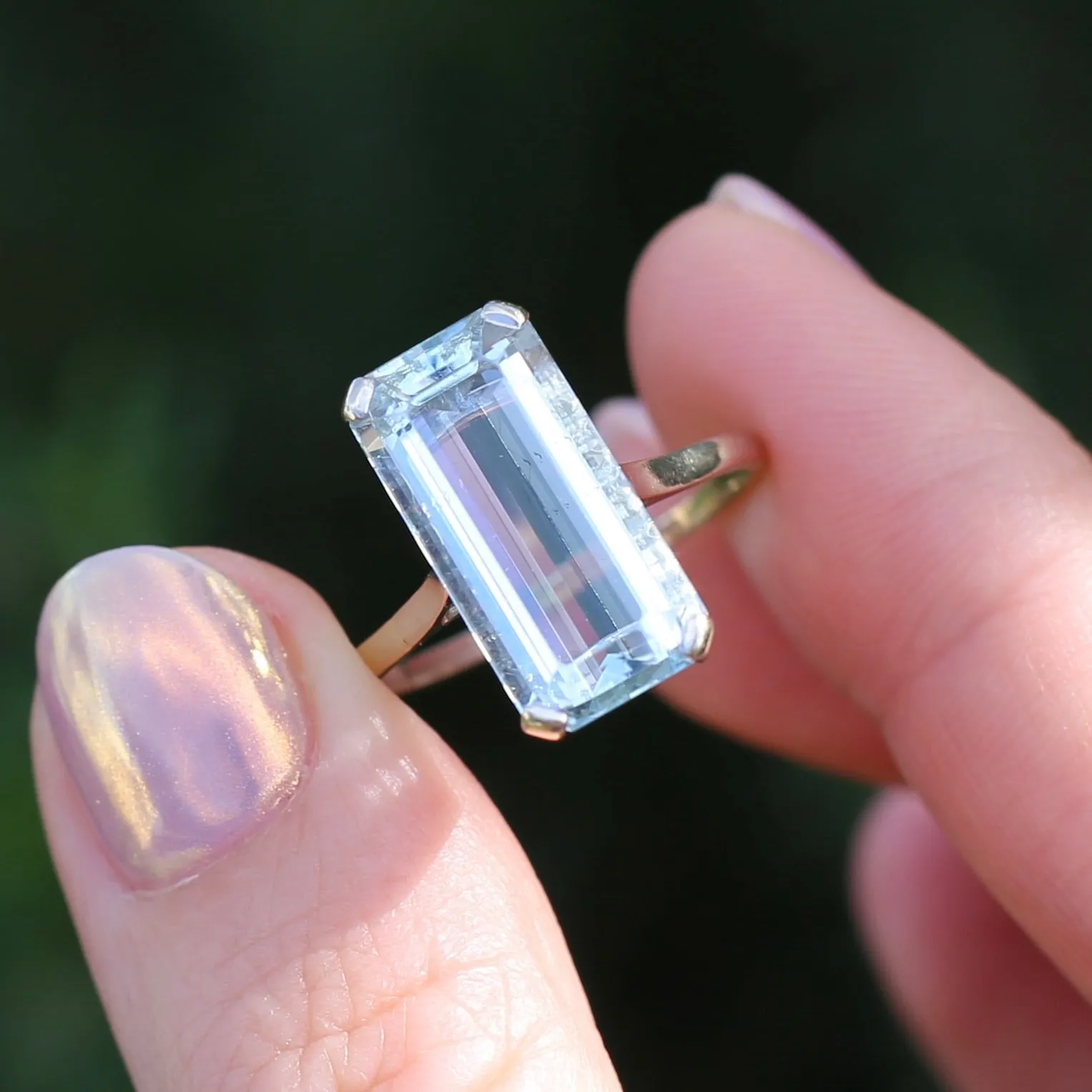 8.46ct Rectangular Step Cut Aquamarine in Hand Made French 18ct White Gold, size U1/2 (offering a free re-size on this)