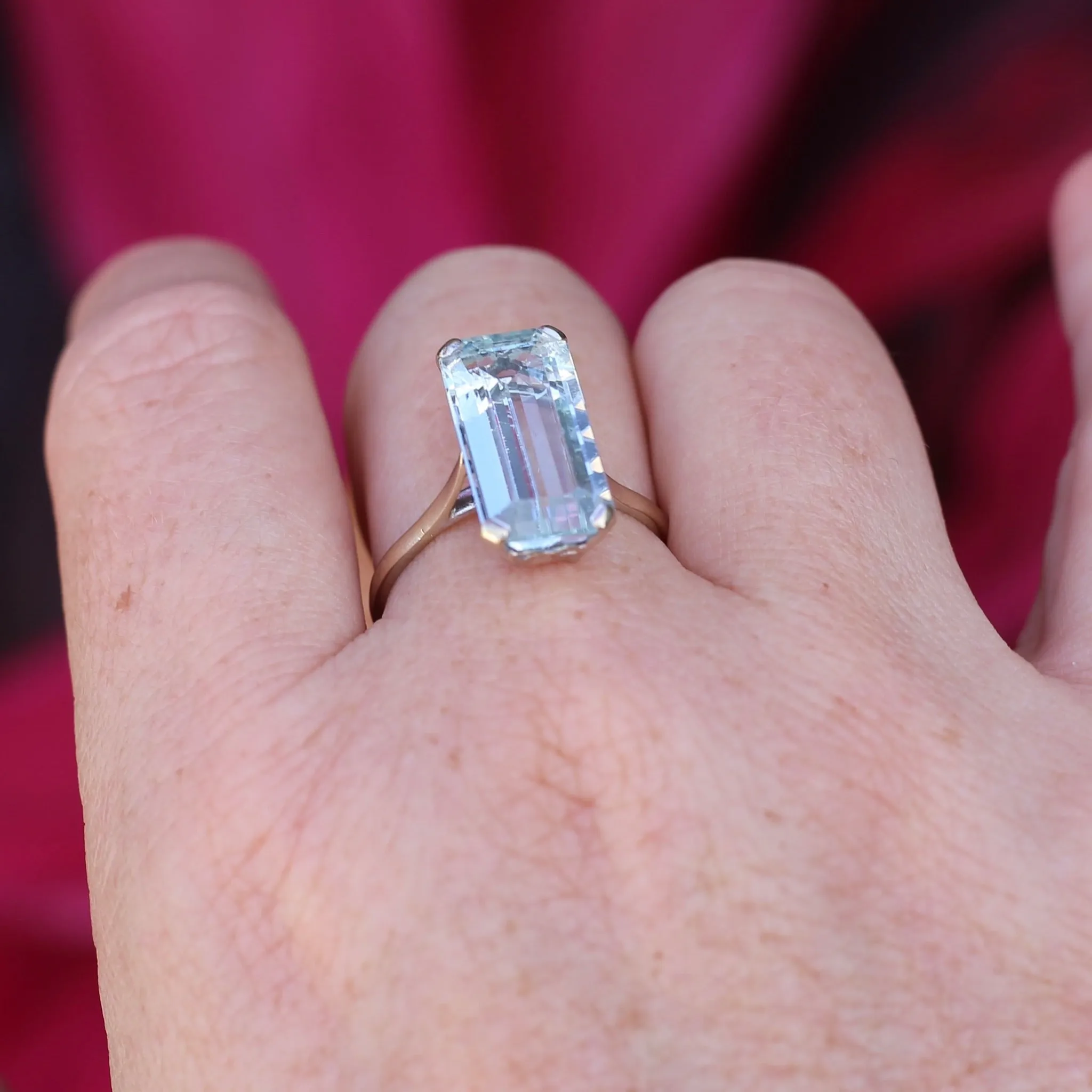 8.46ct Rectangular Step Cut Aquamarine in Hand Made French 18ct White Gold, size U1/2 (offering a free re-size on this)