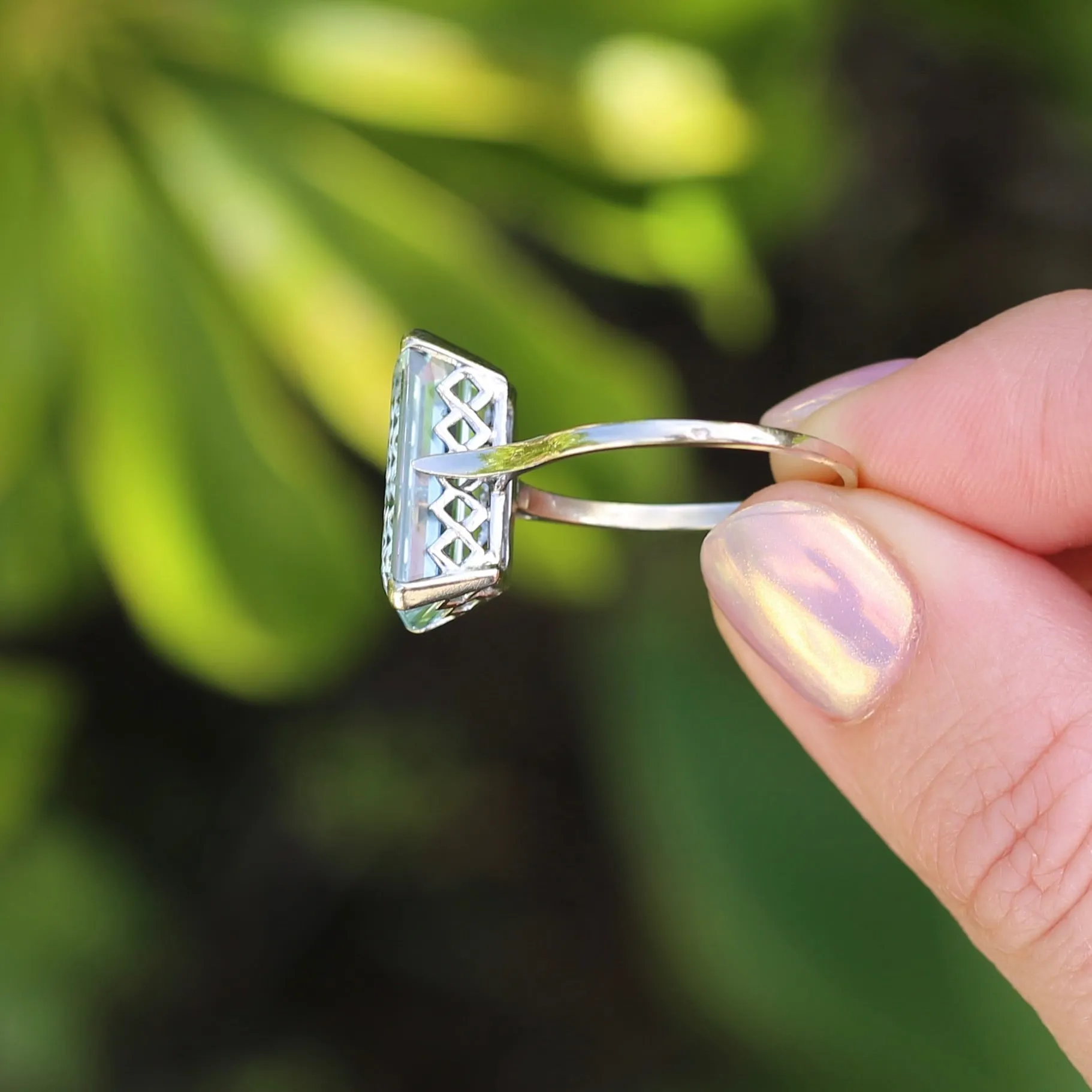 8.46ct Rectangular Step Cut Aquamarine in Hand Made French 18ct White Gold, size U1/2 (offering a free re-size on this)