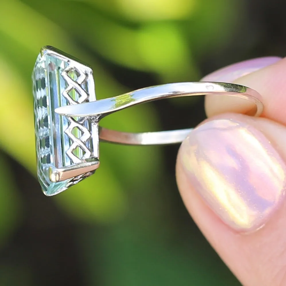 8.46ct Rectangular Step Cut Aquamarine in Hand Made French 18ct White Gold, size U1/2 (offering a free re-size on this)