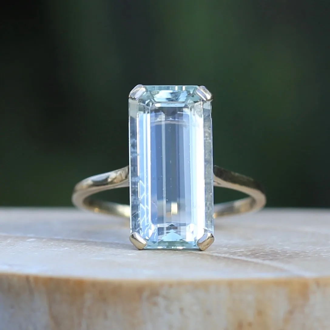 8.46ct Rectangular Step Cut Aquamarine in Hand Made French 18ct White Gold, size U1/2 (offering a free re-size on this)