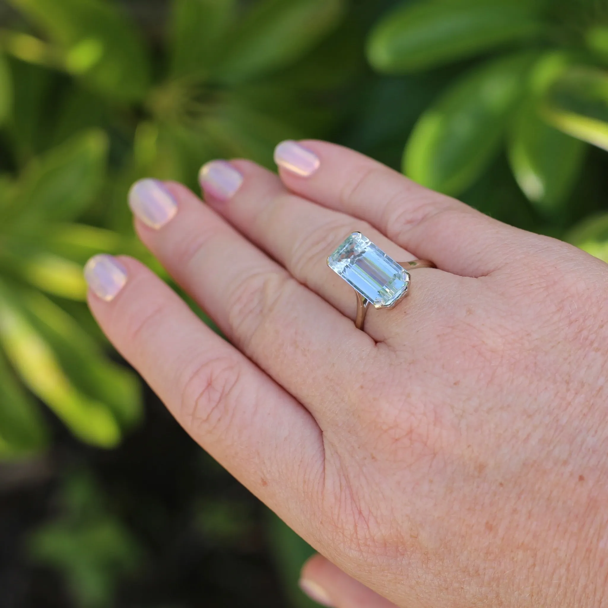 8.46ct Rectangular Step Cut Aquamarine in Hand Made French 18ct White Gold, size U1/2 (offering a free re-size on this)