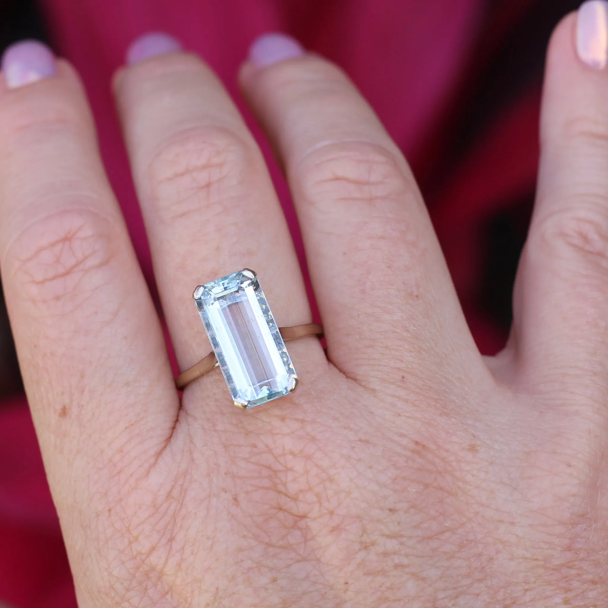 8.46ct Rectangular Step Cut Aquamarine in Hand Made French 18ct White Gold, size U1/2 (offering a free re-size on this)