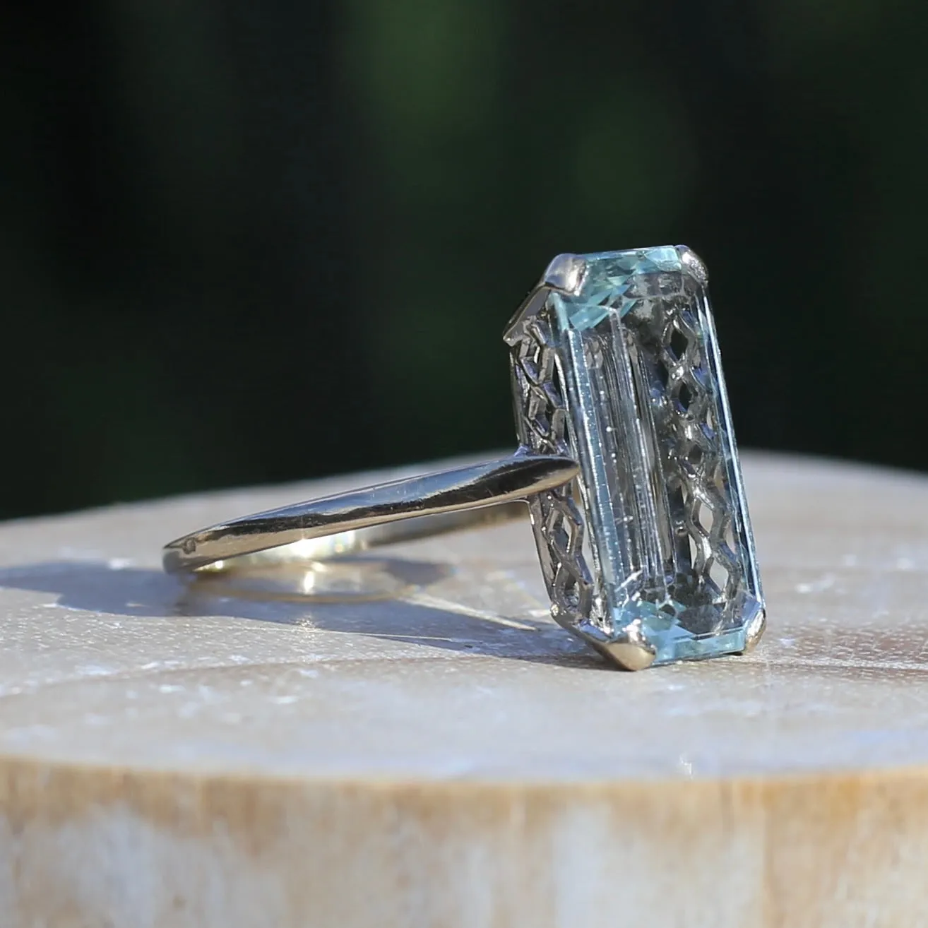 8.46ct Rectangular Step Cut Aquamarine in Hand Made French 18ct White Gold, size U1/2 (offering a free re-size on this)