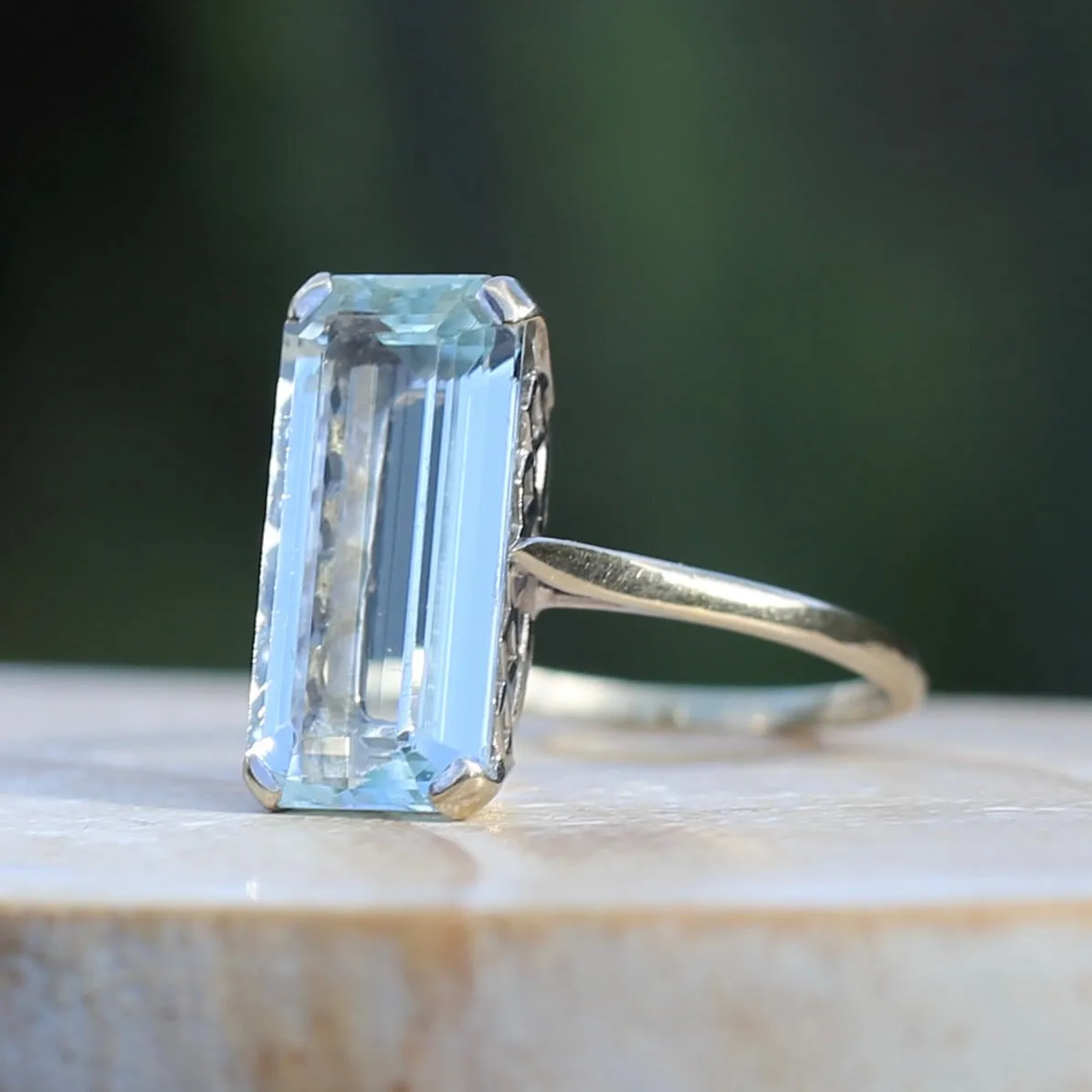 8.46ct Rectangular Step Cut Aquamarine in Hand Made French 18ct White Gold, size U1/2 (offering a free re-size on this)