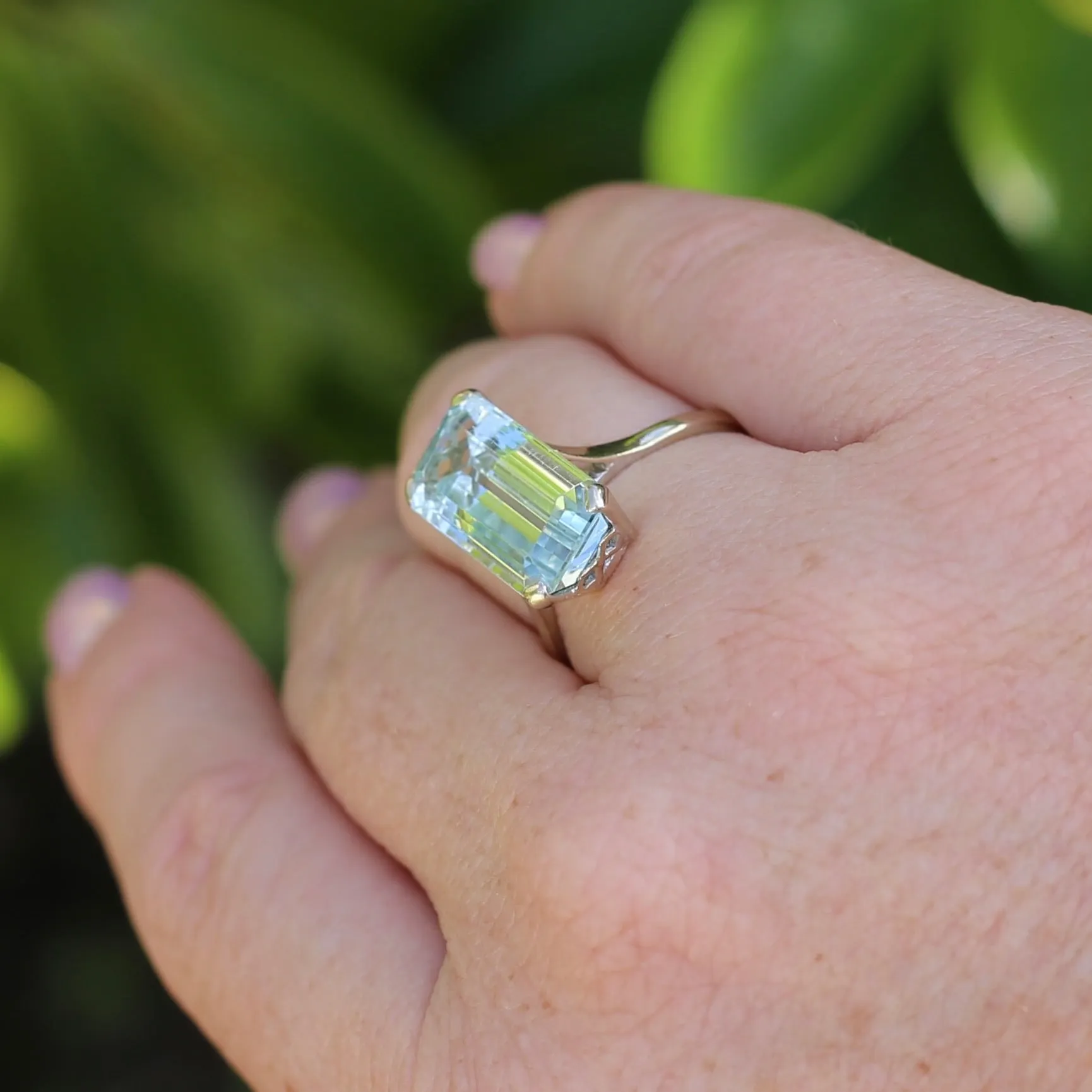 8.46ct Rectangular Step Cut Aquamarine in Hand Made French 18ct White Gold, size U1/2 (offering a free re-size on this)