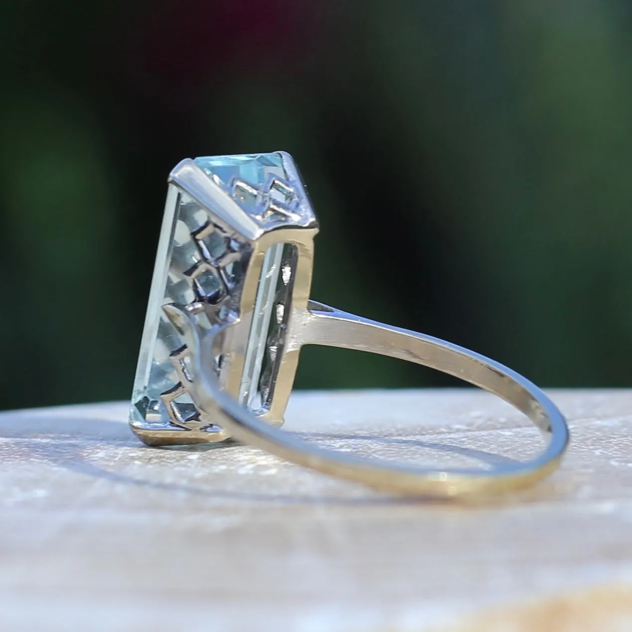 8.46ct Rectangular Step Cut Aquamarine in Hand Made French 18ct White Gold, size U1/2 (offering a free re-size on this)