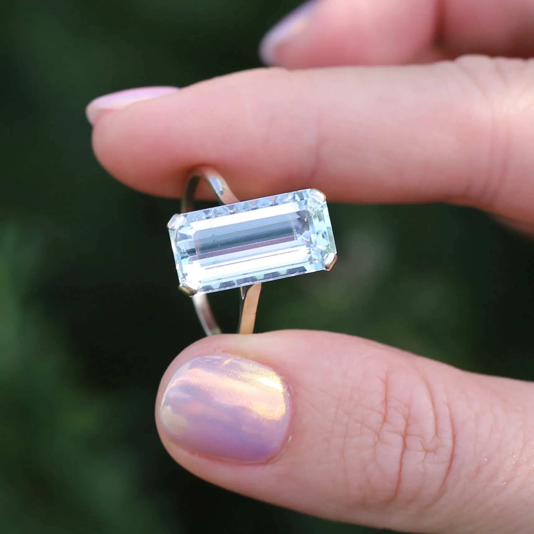 8.46ct Rectangular Step Cut Aquamarine in Hand Made French 18ct White Gold, size U1/2 (offering a free re-size on this)